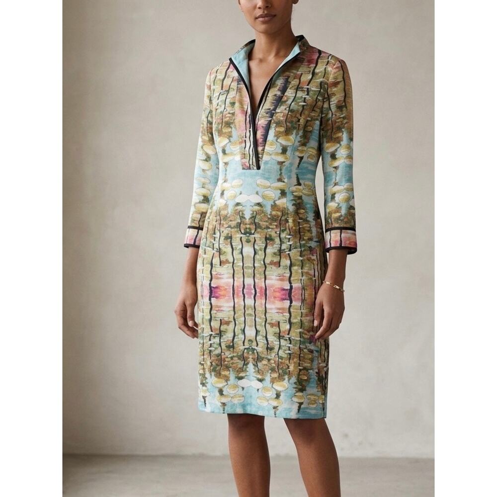 Linda Cunningham Silk Tunic Dress 6 Abstract Artsy‎ Art2Wear Long Sleeve V-Neck